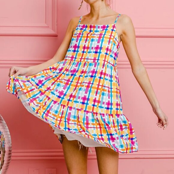 BiBi‎ Multi Colors Plaid Sleeveless Sun Dress - Picture 9 of 16